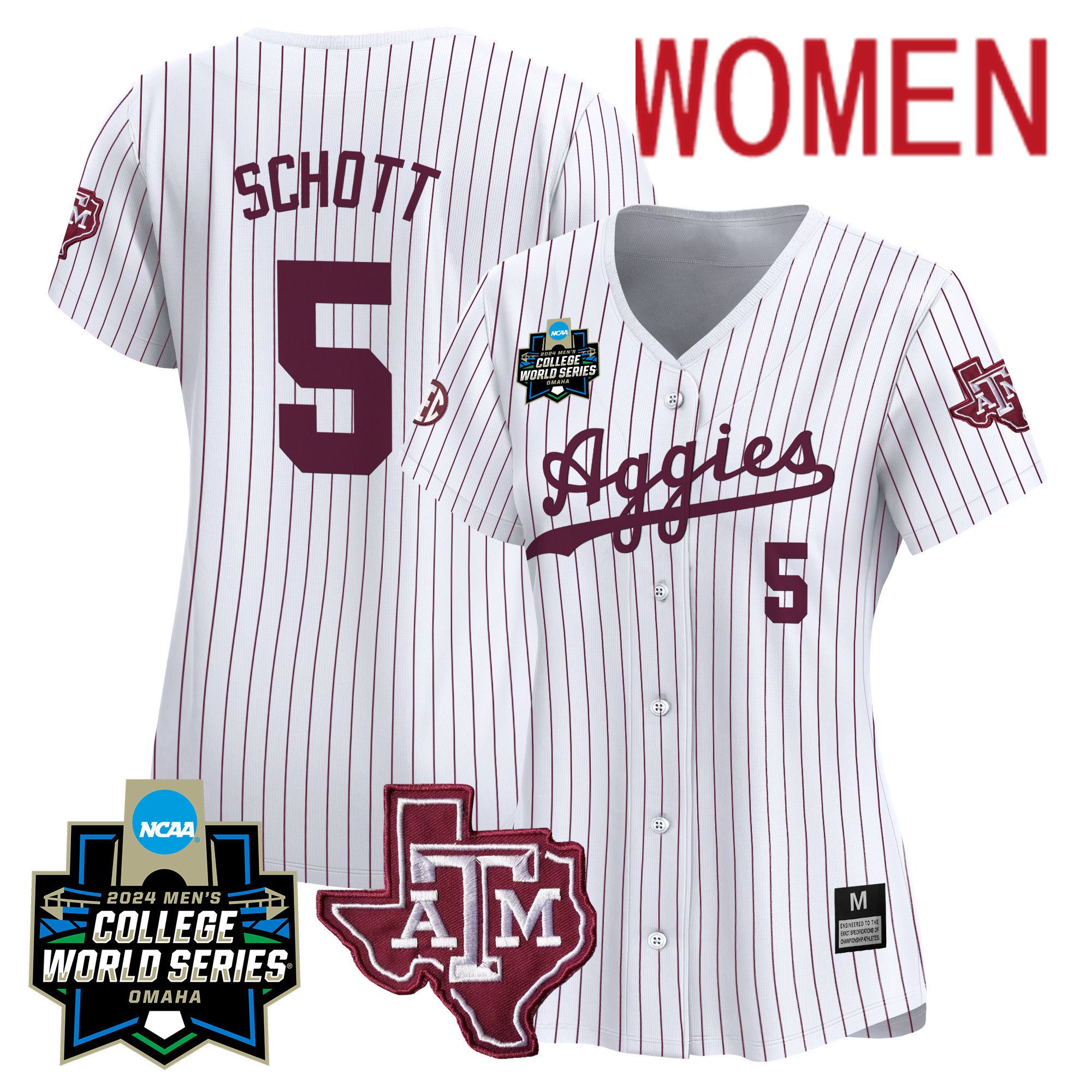 Women Texas A&M Aggies #5 Schott White Stripe 2024 College World Series Vapor Premier Limited NCAA Jersey